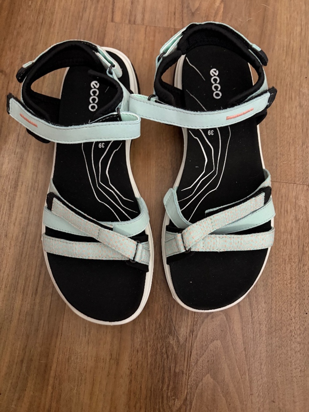 ECCO Yucatan light Blue Leather Sport Sandals EU 39 US 8-8.5 Comfort Hiking